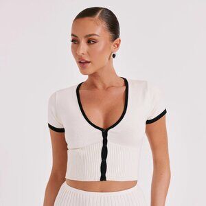 Jolene Contrast Button Up Knit Top - White